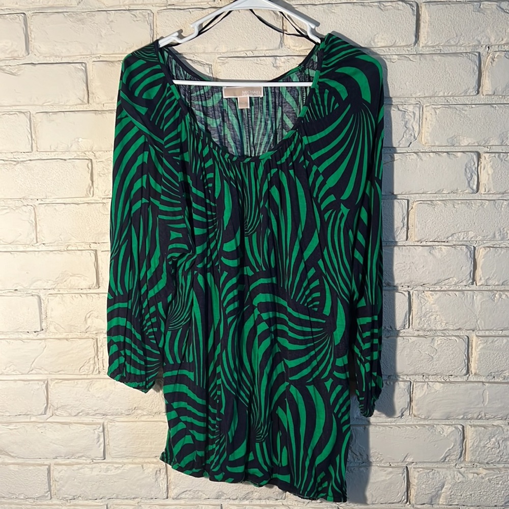 Michael Michael Kors Blue and Green top with 3/4 length sleeve.